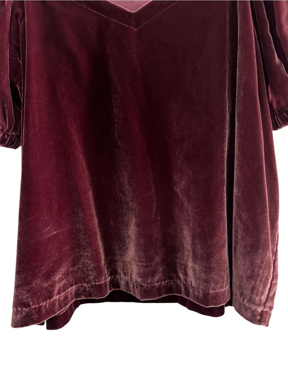 LOFT Petites Burgundy Velvet Puff Sleeve Top Romantic Cottagecore Blouse Size LP - Picture 6 of 10